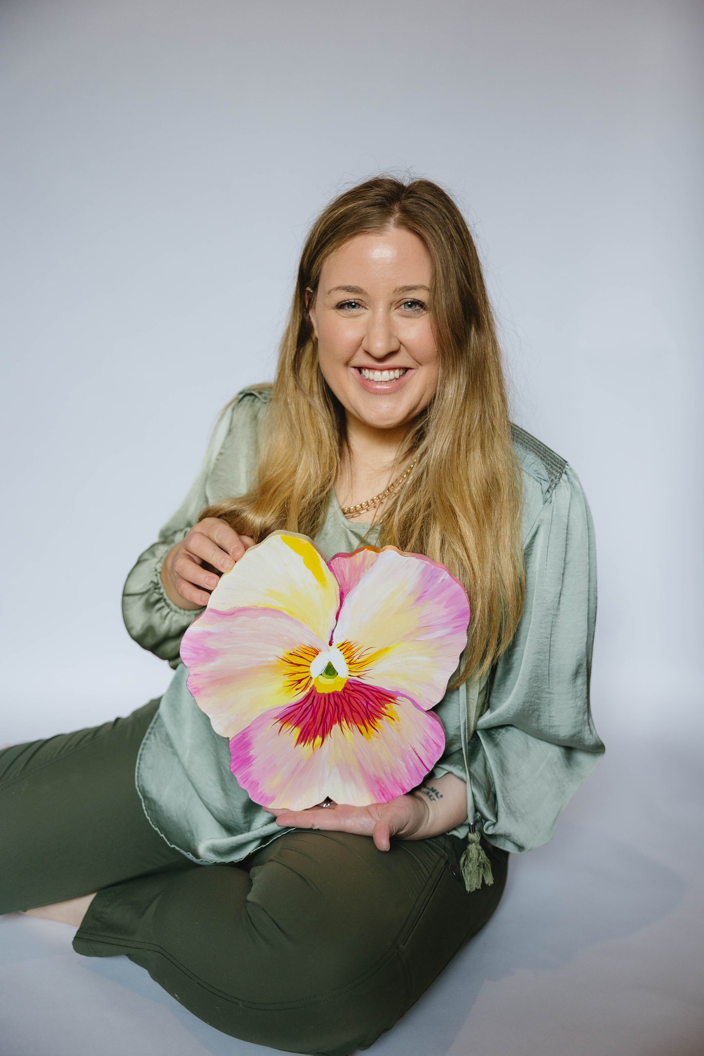 Pink and Yellow Pansy- Wooden Cut Out